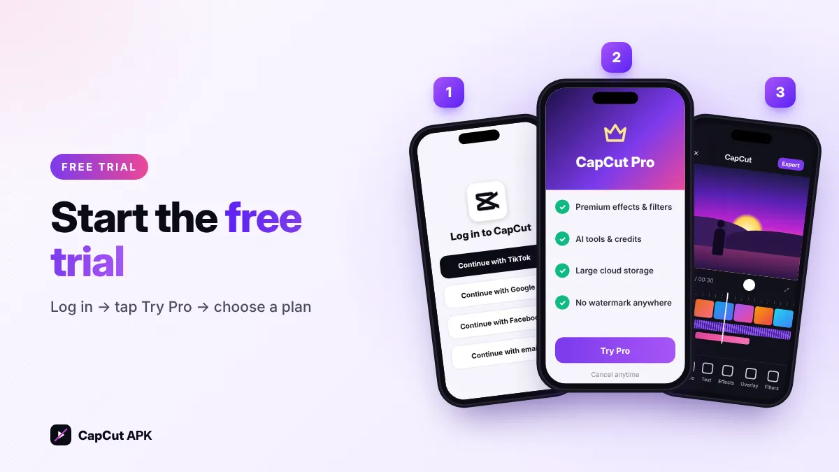 Steps to start CapCut Pro free trial in the app